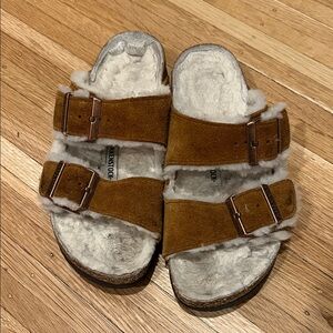 Birkenstock Tan Shearling Lined Sandals